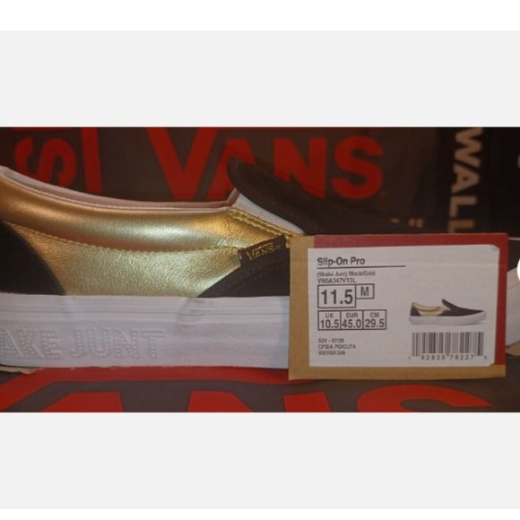 VANS Shake Junt Slip On Pro Shoes Black / Gold Men\'s 11.5 VN0A347V13L